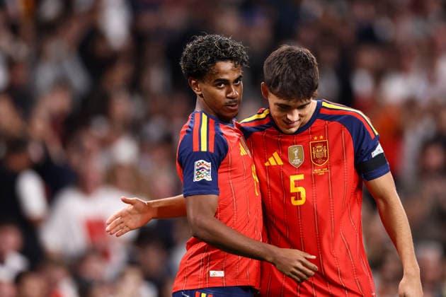 England v Spain 26 September 2026, London - UEFA Nations League - England v Spain - Lamine Yamal of Spain celebrates their first goal with Pau Cubarsi of Spain - Photo: Jacques Feeney Offside. London UK Copyright: xJacquesxFeeneyx xOffsidexOffside