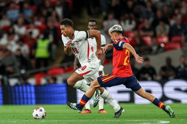 England vs Spain, England - 26 Sep 2026 Jude Bellingham (England) and Pedro Gonzalez Lopez also known as Pedri (Spain) seen in action during UEFA Nations League 2026 football match between Spain at Wembley (London). Final Score: England 2:3 Spain London United Kingdom Copyright: xGrzegorzxWajdax xSOPAxImagesx Grzegorz-Wajda-1454208