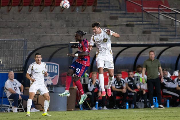 September 26, 2026, Frisco, Texas, USA: FC Dallas forward SANTIAGO MORENO (10) and Los Angeles FC defender YEVHEN CHEBERKO (23) head the ball during a soccer game between Los Angeles FC and FC Dallas at Toyota Stadium in Frisco, TX. Soccer 2026: FC Dallas 1:0 Los Angeles FC  - ZUMAh193 20260926_zsp_h193_001 Copyright: xDanielxMcGregor-Huyerx
