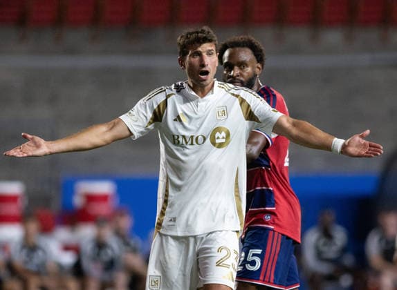 September 26, 2026, Frisco, Texas, USA: Los Angeles FC defender YEVHEN CHEBERKO (23) reacts to an offsides call during a soccer game between Los Angeles FC and FC Dallas at Toyota Stadium in Frisco, TX. Frisco USA - ZUMAh193 20260926_zsp_h193_026 Copyright: xDanielxMcGregor-Huyerx