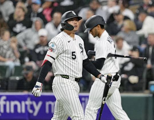 Baseball: Rockies vs. White Sox Chicago White Sox first baseman Munetaka Murakami (L) is pictured after striking out swinging in the sixth inning of a baseball game against the Colorado Rockies at Rate Field in Chicago on Sept. 26, 2026.  A14AA0005628845P