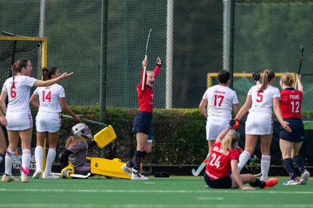 BHC 1. Damen, 1. Bundesliga, Feldhockey - Bremer HC - Berliner HC Bremen, Deutschland, 26.09.26: BHC 1. Damen, 1. Bundesliga, Feldhockey im Bremer Hockey-Club e.V. am 26.09.2026 in Bremen, Deutschland. (Foto von Axel Kaste) Tor Berliner HC, Jubel Bremen Bremer Hockey-Club e.V. Freie Hansestadt Bremen Deutschland