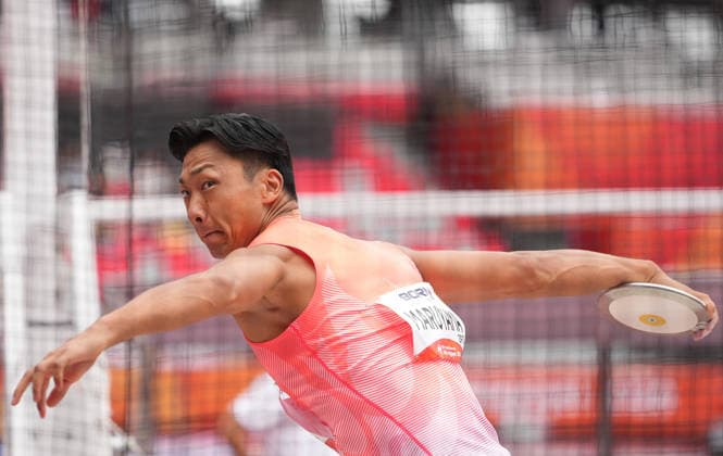(260927) -- NAGOYA, Sept. 27, 2026 -- Maruyama Yuma of Japan competes during the men s decathlon discus throw of athletics at the 20th Asian Games Aichi-Nagoya 2026 in Nagoya, Japan, Sept. 27, 2026. ) (SP)JAPAN-NAGOYA-ASIAN GAMES-ATHLETICS-MEN S DECATHLON-DISCUS THROW LuixSiuxWai