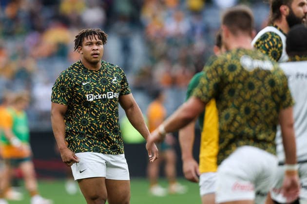 RUGBY UNION AUSTRALIA SOUTH AFRICA, Zach Porthen of the Springboks warms up during the international rugby test match between the Australian Wallabies and South Africa at Optus Stadium in Perth, Sunday, September 27, 2026. ( NO ARCHIVING, EDITORIAL USE ONLY PERTH Western Australia Australia  Copyright: xTravisxHaytox 20260927175094913110