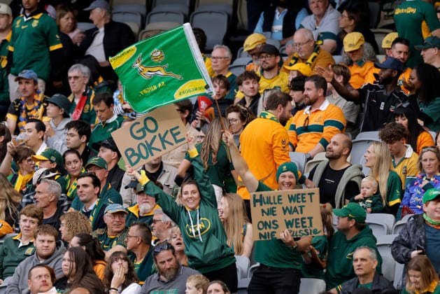 RUGBY UNION AUSTRALIA SOUTH AFRICA, Springboks fans are seen before the international rugby test match between the Australian Wallabies and South Africa at Optus Stadium in Perth, Sunday, September 27, 2026. ( NO ARCHIVING, EDITORIAL USE ONLY PERTH Western Australia Australia  Copyright: xRICHARDxWAINWRIGHTx 20260927127082740966