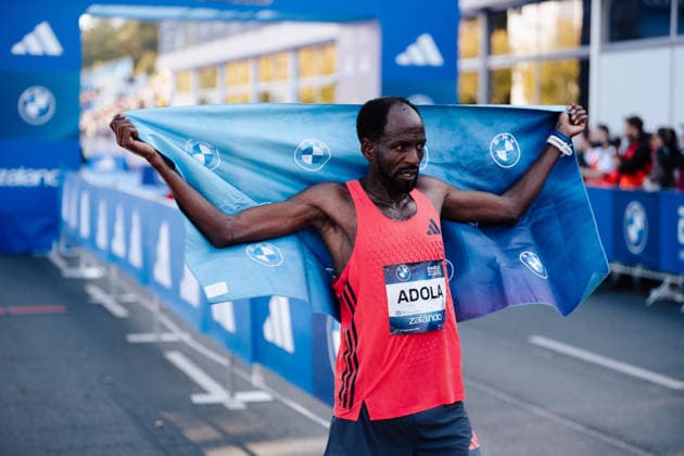 27.09.26, BMW Berlin Marathon 2026, Berlin Guye Adole (ETH) winning the BMW Berlin Marathon celebration Berlin Berlin BE Deutschland