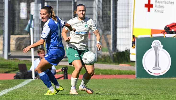 27.09.2026 - Fussball - Saison 2026 2027 - DFB Pokal Vereinspokal Frauen Damen - 01. Runde: SpVgg Greuther Fürth ( Kleeblatt ) - TSG 1899 Hoffenheim - Sportfoto Zink - xwoxzix - regulations prohibit any use of photographs as image sequences and or quasi-video - Lisann Kaut (4, TSG Hoffenheim ) Annika Fend (19, SpVgg Greuther Fürth )