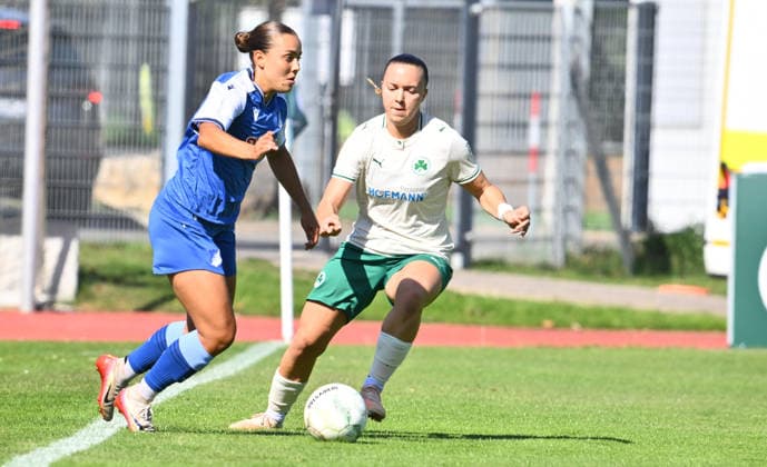 27.09.2026 - Fussball - Saison 2026 2027 - DFB Pokal Vereinspokal Frauen Damen - 01. Runde: SpVgg Greuther Fürth ( Kleeblatt ) - TSG 1899 Hoffenheim - Sportfoto Zink - xwoxzix - regulations prohibit any use of photographs as image sequences and or quasi-video - Linda Mathilde Natter (11, TSG Hoffenheim ) Annika Fend (19, SpVgg Greuther Fürth )