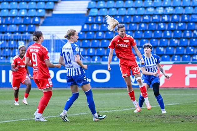 Fußball I Frauen I Saison 2026-2027 I DFB-Pokal I 1. FC Magdeburg - 1. FC Union Berlin I 27.09.2026 Torjubel Nele Bauereisen (23, 1. FC Union Berlin) Magdeburg Avnet Arena (Heinz-Krügel-Platz 1) Sachsen-Anhalt Deutschland Copyright: xLobeca InesxHähnelx