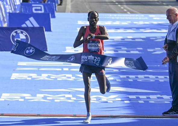 2026 Berlin Marathon BERLIN, GERMANY - SEPTEMBER 27: Ethiopian Guye Adola wins men category the 2026 Berlin Marathon, where thousands of runners from around the world competed over a 42.195-kilometer course passing iconic landmarks in Berlin, Germany on September 27, 2026. Halil Sagirkaya Anadolu Berlin Germany. Editorial use only. Please get in touch for any other usage.  Copyright: x2026xAnadoluxHalilxSagirkayax