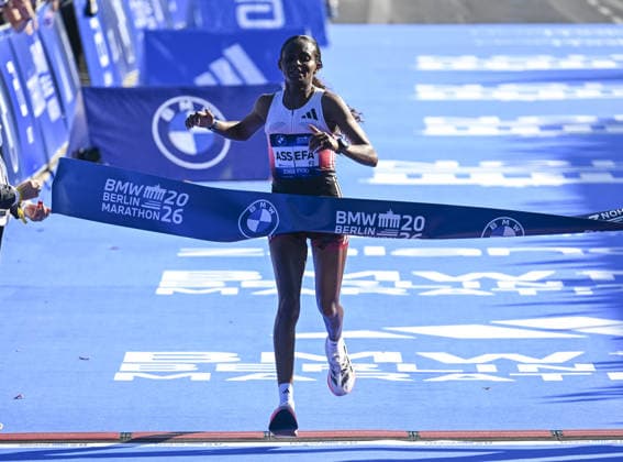 2026 Berlin Marathon BERLIN, GERMANY - SEPTEMBER 27: Ethiopian Tigst Assefa wins women category the 2026 Berlin Marathon, where thousands of runners from around the world competed over a 42.195-kilometer course passing iconic landmarks in Berlin, Germany on September 27, 2026. Halil Sagirkaya Anadolu Berlin Germany. Editorial use only. Please get in touch for any other usage.  Copyright: x2026xAnadoluxHalilxSagirkayax