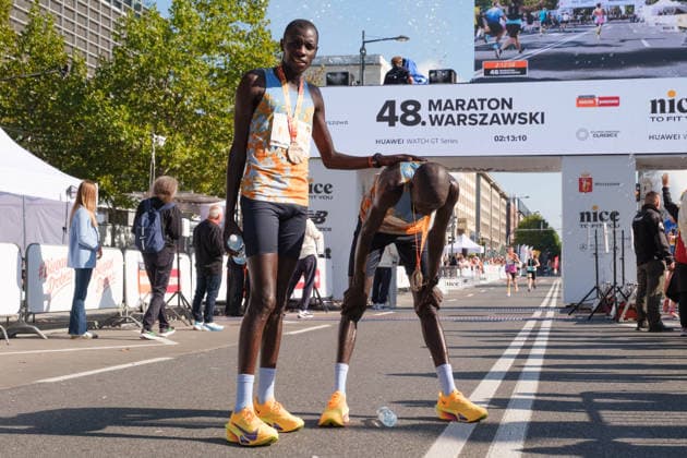 September 27, 2026, Warsaw, Masovian Voivodeship, Poland: 2nd place VICTOR KWEMBOI and 3rd place EZEKIEL MUTAI (both of Uganda) at the finish line of the 48th Warsaw Marathon. The race has been awarded the World Athletics Elite Label for the first time in its history and is part of the European Marathon Classics (EMC) series of races. Warsaw Marathon 2026  - ZUMAk204 20260927_zip_k204_025 Copyright: xRomanxKozielx