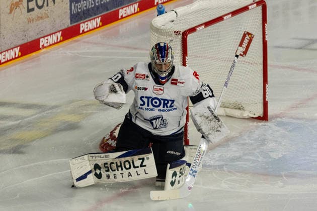 Krefeld, Deutschland 27. September 2026: PENNY DEL - 2026 2027 - Sp. 4 - Krefeld Pinguine gegen Schwenninger Wild Wings Im Bild: Torhüter Joacim Eriksson (Schwenningen) YAYLA ARENA Nordrhein Westfalen Copyright: xFotostandx xGoertzx