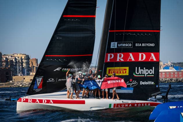 Luna Rossa™s celebrates after win the preliminary regatta match-race final of the Louis Vuitton 38th America s Cup, Naples, Italy, September 27, 2026  Copyright: xAlessandroxGarofalo LaPressex
