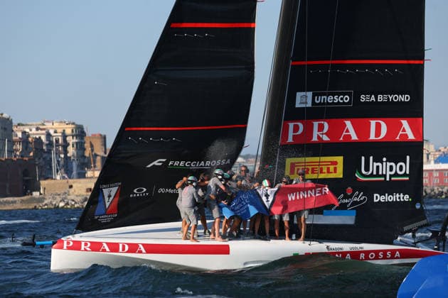 Luna Rossa™s celebrates after win the preliminary regatta match-race final of the Louis Vuitton 38th America s Cup, Naples, Italy, September 27, 2026  Copyright: xAlessandroxGarofalo LaPressex
