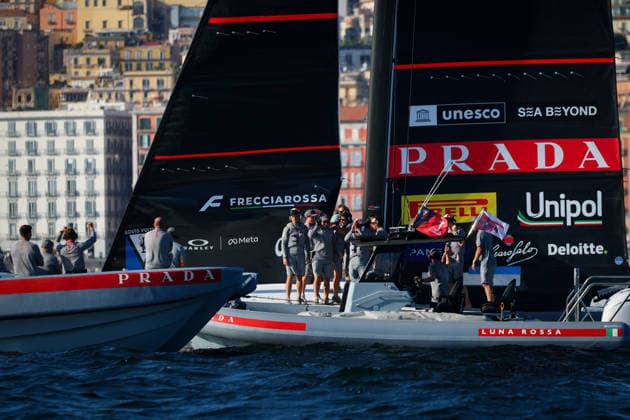 Luna Rossa™s celebrates after win the preliminary regatta match-race final of the Louis Vuitton 38th America s Cup, Naples, Italy, September 27, 2026  Copyright: xAlessandroxGarofalo LaPressex