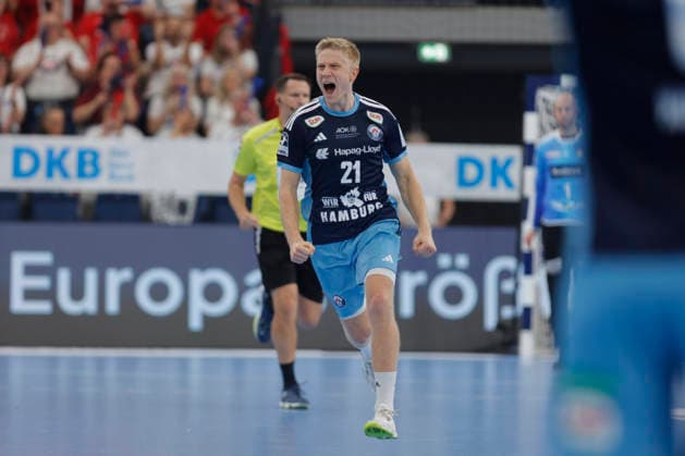 Handball 1. Opel Bundesliga 2026 2027 - Handball Club Hamburg (HCH) vs. HSG Wetzlar Frederik Bo Andersen (Hamburg) jubelt . Sporthalle Hamburg Hamburg Foto: Frank Schoof