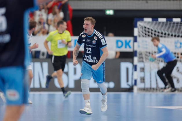 Handball 1. Opel Bundesliga 2026 2027 - Handball Club Hamburg (HCH) vs. HSG Wetzlar Noah Beyer (Hamburg) jubelt . Sporthalle Hamburg Hamburg Foto: Frank Schoof