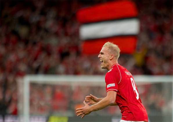 RECORD DATE NOT STATED Football - UEFA Nations League - Group A4 - Denmark v Wales COPENHAGEN, DENMARK - Sunday, September 27, 2026: Denmark s Gustav Isaksen celebrates after scoring the second goal during the UEFA Nations League Group A4 Matchday 2 match between Denmark and Wales at the Parken Stadium. Denmark won 2-0. (Photo by Amanda McMaster Propaganda) COPENHAGEN Parken Stadium COPENHAGEN DENMARK  Copyright: xAmandaxMcMasterx 2026-09-27-Denmark_v_Wales-025