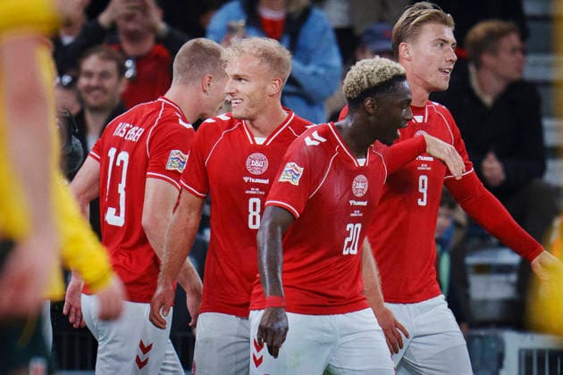 Nations League: Denmark - Wales Denmark s Gustav Isaksen scores to make it 2-0 and celebrates with Mohamed Daramy and Rasmus Hoejlund during the Nations League match between Denmark and Wales at Parken, Sunday, September 27, 2026. (Photo: Liselotte Sabroe Ritzau Scanpix) , Copenhagen Denmark Copyright: Ritzau Scanpix LiselottexSabroex spdk20260927-201151-L