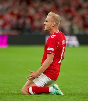 RECORD DATE NOT STATED Football - UEFA Nations League - Group A4 - Denmark v Wales COPENHAGEN, DENMARK - Sunday, September 27, 2026: Denmark s Gustav Isaksen celebrates after scoring the second goal during the UEFA Nations League Group A4 Matchday 2 match between Denmark and Wales at the Parken Stadium. Denmark won 2-0. (Photo by Amanda McMaster Propaganda) COPENHAGEN Parken Stadium COPENHAGEN DENMARK  Copyright: xAmandaxMcMasterx 2026-09-27-Denmark_v_Wales-034