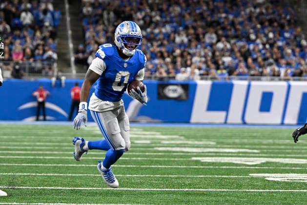 Sep 27, 2026; Detroit, MI, USA; Detroit Lions running back Jahmyr Gibbs (0) with an open field run at Ford Field. Mandatory Credit: -Cal Media Detroit USA - ZUMAc04_ 20260927_zma_c04_025 Copyright: xAllanxDranbergx