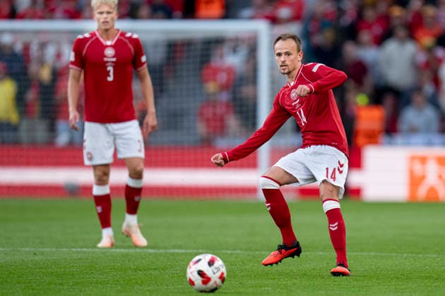 Nations League: Denmark - Wales Denmark s Mikkel Damsgaard and Oliver Provstgaard during the Nations League match between Denmark and Wales at Parken, Sunday, September 27, 2026. (Photo: Liselotte Sabroe Ritzau Scanpix) , Copenhagen Denmark Copyright: Ritzau Scanpix LiselottexSabroex spdk20260927-204516-L