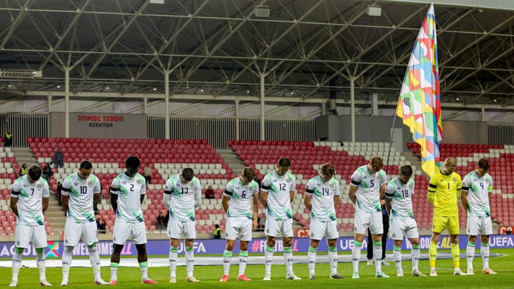 UEFA Nations League Group Stage, Nagyerdei Stadion, Debrecen, Hungary 27 9 2026 Israel vs Republic of Ireland The Ireland team duirng the Israel national anthem The Ireland team duirng the Israel national anthem 27 9 2026  Copyright: xx RB2_0299
