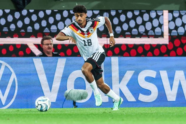 Fussball, UEFA Nations League Saison 2026 2027 Gruppe A2 - 2.Spieltag Deutschland - Griechenland 27.09.2026, WWK Arena Augsburg Nathaniel Brown (Deutschland, 18) Augsburg WWK Arena Bayern Deutschland