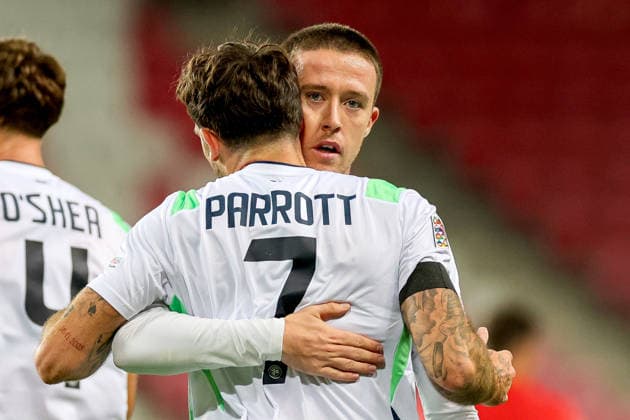 UEFA Nations League Group Stage, Nagyerdei Stadion, Debrecen, Hungary 27 9 2026 Israel vs Republic of Ireland Ireland s Troy Parrott celebrates with Jack Moylan after scoring his sides first goal of the match Troy Parrott celebrates with Jack Moylan after scoring his sides first goal of the match 27 9 2026  Copyright: xx RB1_6731