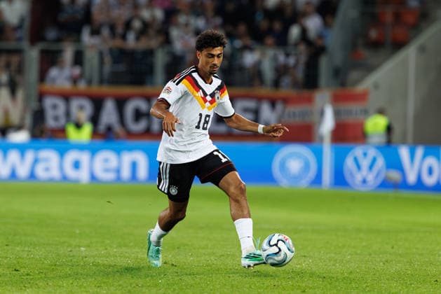 Nathaniel Brown (18, Deutschland) beim Spiel zwischen Deutschland v Griechenland, Fussball, Herren, UEFA Nations League, 2026 2027, 2.Spieltag am 27.09.2026 in Augsburg, WWK Arena. Bayern Deutschland