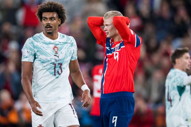 260927 Erling Braut Haaland of Norway looks dejected during the Nations League football match between Norway and Portugal on September 27, 2026 in Oslo. Photo: Marius Simensen BILDBYRAN COP 238 VG1010 bbeng fotboll football soccer fotball nations league landskamp norge norway portugal depp Copyright: MARIUSxSIMENSEN BB260927ZK028