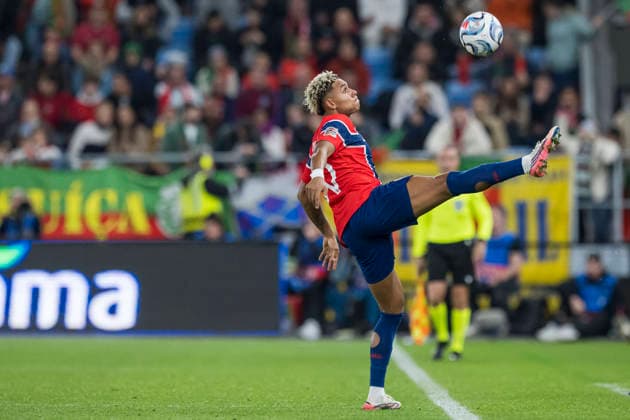 260927 Antonio Nusa of Norway during the Nations League football match between Norway and Portugal on September 27, 2026 in Oslo. Photo: Vegard Grott BILDBYRAN kod VG VG1010 bbeng fotboll football soccer fotball nations league landskamp norge norway portugal Copyright: VEGARDxGRoTT BB260927VG037