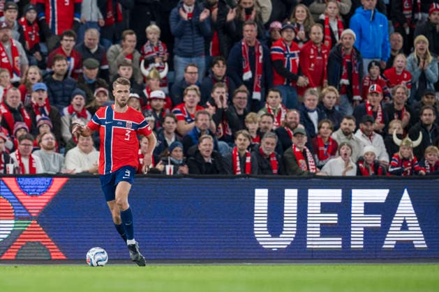 260927 Kristoffer Ajer of Norway during the Nations League football match between Norway and Portugal on September 27, 2026 in Oslo. Photo: Vegard Grott BILDBYRAN kod VG VG1010 bbeng fotboll football soccer fotball nations league landskamp norge norway portugal Copyright: VEGARDxGRoTT BB260927VG042
