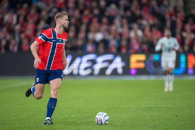 260927 Kristoffer Ajer of Norway during the Nations League football match between Norway and Portugal on September 27, 2026 in Oslo. Photo: Marius Simensen BILDBYRAN COP 238 VG1010 bbeng fotboll football soccer fotball nations league landskamp norge norway portugal Copyright: MARIUSxSIMENSEN BB260927ZN035