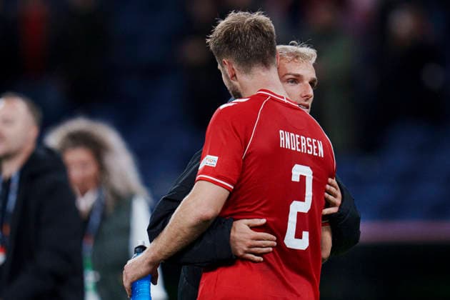 Nations League: Denmark - Wales Denmark s Gustav Isaksen and Joachim Andersen after the Nations League match between Denmark and Wales at Parken, Sunday, September 27, 2026. (Photo: Liselotte Sabroe Ritzau Scanpix) , Copenhagen Denmark Copyright: Ritzau Scanpix LiselottexSabroex spdk20260927-213235-L
