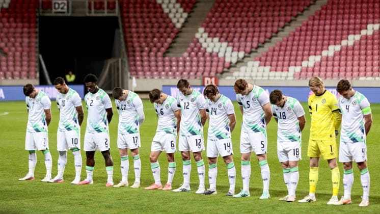 UEFA Nations League Group Stage, Nagyerdei Stadion, Debrecen, Hungary 27 9 2026 Israel vs Republic of Ireland The Ireland team during the Israel national anthem The Ireland team during the Israel national anthem 27 9 2026  Copyright: xx 0NIK3522