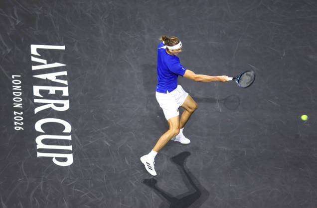 2026 Laver Cup, day three, O2 Arena, London,27 09 2026 Alexander Zverev (GER) in action during his match against Learner Tien (USA) in the 2026 Laver Cup at the O2 Arena, London London O2 Arena London GBR, UK NEWSPAPERS OUT Copyright: xMarkxGreenwoodx