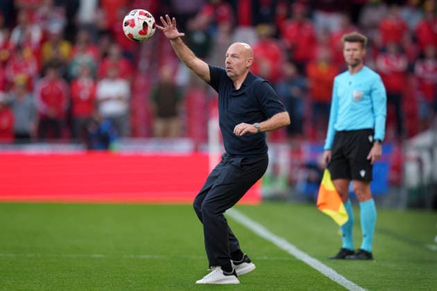 Nations League: Denmark - Wales Denmark s Head Coach Brian Riemer during the Nations League match between Denmark and Wales at Parken, Sunday, September 27, 2026. (Photo: Liselotte Sabroe Ritzau Scanpix) , Copenhagen Denmark Copyright: Ritzau Scanpix LiselottexSabroex spdk20260927-215010-L