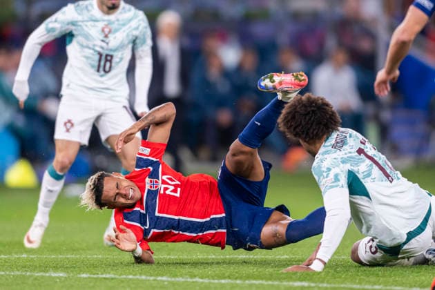 260927 Antonio Nusa of Norway during the Nations League football match between Norway and Portugal on September 27, 2026 in Oslo. Photo: Marius Simensen BILDBYRAN COP 238 VG1010 bbeng fotboll football soccer fotball nations league landskamp norge norway portugal Copyright: MARIUSxSIMENSEN BB260927ZK037