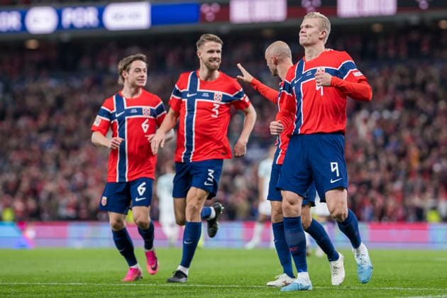 260927 Erling Braut Haaland of Norway celebrates after 1-1 during the Nations League football match between Norway and Portugal on September 27, 2026 in Oslo. Photo: Vegard Grott BILDBYRAN kod VG VG1010 bbeng fotboll football soccer fotball nations league landskamp norge norway portugal jubel Copyright: VEGARDxGRoTT BB260927VG054