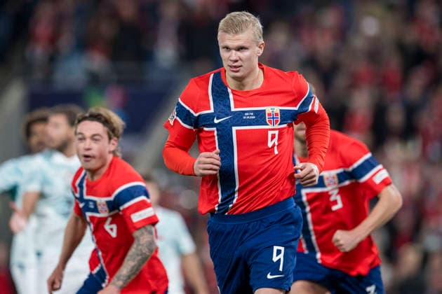 260927 Erling Braut Haaland of Norway celebrates after 1-1 during the Nations League football match between Norway and Portugal on September 27, 2026 in Oslo. Photo: Vegard Grott BILDBYRAN kod VG VG1010 bbeng fotboll football soccer fotball nations league landskamp norge norway portugal jubel Copyright: VEGARDxGRoTT BB260927VG056