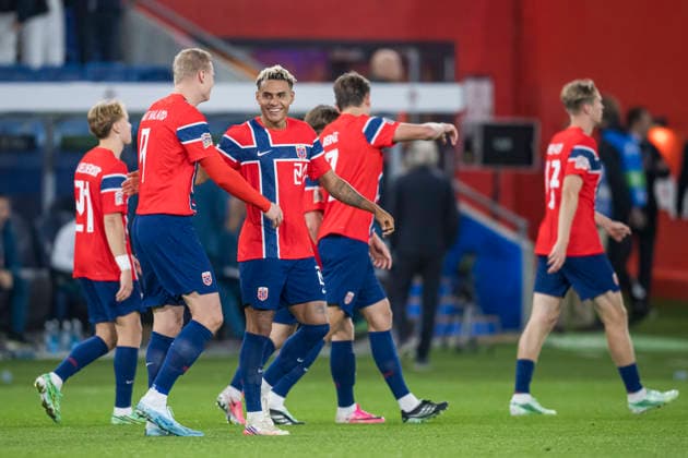 260927 Erling Braut Haaland and Antonio Nusa of Norway celebrates after 1-1 during the Nations League football match between Norway and Portugal on September 27, 2026 in Oslo. Photo: Marius Simensen BILDBYRAN COP 238 VG1010 bbeng fotboll football soccer fotball nations league landskamp norge norway portugal jubel Copyright: MARIUSxSIMENSEN BB260927ZJ047
