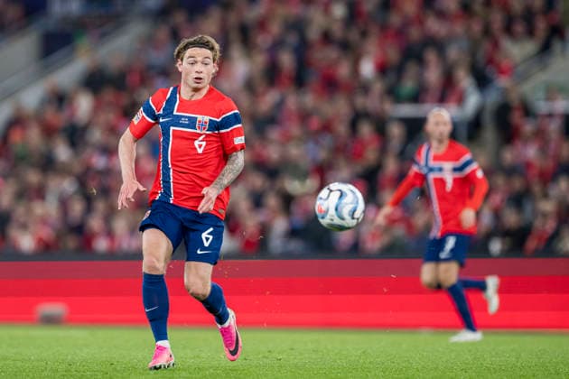 260927 Patrick Berg of Norway during the Nations League football match between Norway and Portugal on September 27, 2026 in Oslo. Photo: Vegard Grott BILDBYRAN kod VG VG1010 bbeng fotboll football soccer fotball nations league landskamp norge norway portugal Copyright: VEGARDxGRoTT BB260927VG063
