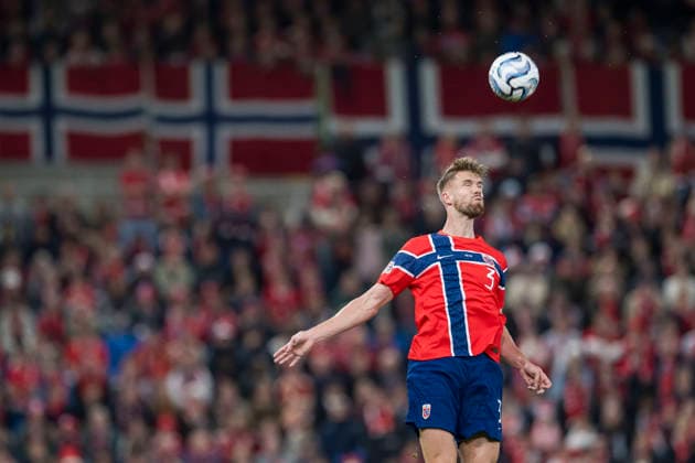 260927 Kristoffer Ajer of Norway during the Nations League football match between Norway and Portugal on September 27, 2026 in Oslo. Photo: Vegard Grott BILDBYRAN kod VG VG1010 bbeng fotboll football soccer fotball nations league landskamp norge norway portugal Copyright: VEGARDxGRoTT BB260927VG065