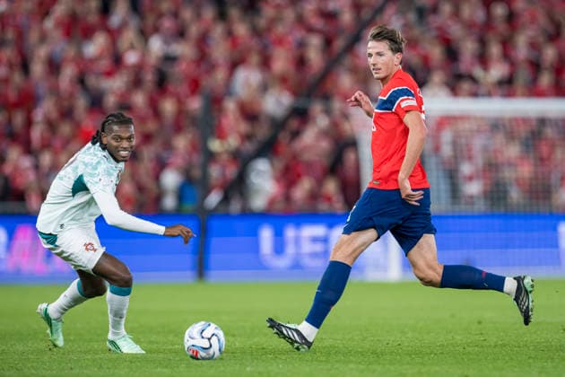 260927 Sander Berge of Norway during the Nations League football match between Norway and Portugal on September 27, 2026 in Oslo. Photo: Vegard Grott BILDBYRAN kod VG VG1010 bbeng fotboll football soccer fotball nations league landskamp norge norway portugal Copyright: VEGARDxGRoTT BB260927VG070
