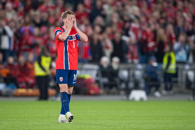 260927 Martin odegaard of Norway looks dejected during the Nations League football match between Norway and Portugal on September 27, 2026 in Oslo. Photo: Marius Simensen BILDBYRAN COP 238 VG1010 bbeng fotboll football soccer fotball nations league landskamp norge norway portugal depp Copyright: MARIUSxSIMENSEN BB260927ZE055