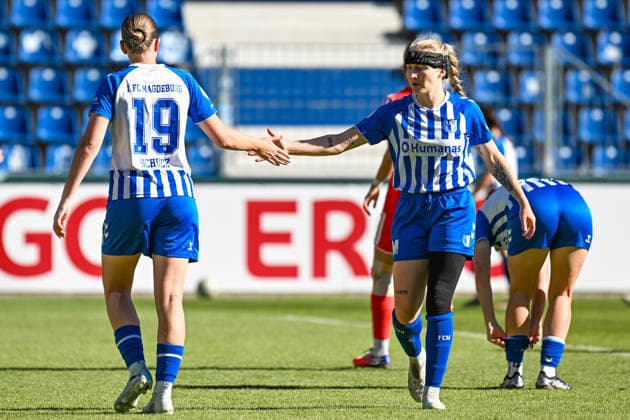 Fußball I Frauen I Saison 2026-2027 I DFB-Pokal I 1. FC Magdeburg - 1. FC Union Berlin I 27.09.2026 Antonia Schulz (19, 1. FC Magdeburg), Emily Bunnell (32, 1. FC Magdeburg) Magdeburg Avnet Arena (Heinz-Krügel-Platz 1) Sachsen-Anhalt Deutschland Copyright: xLobeca InesxHähnelx