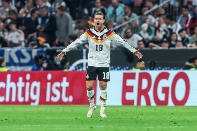Fussball, UEFA Nations League Saison 2026 2027 Gruppe A2 - 3.Spieltag Deutschland - Serbien 01.10.2026, Allianz Arena Maximilian Mittelstädt (Deutschland, 18) München Allianz Arena Bayern Deutschland