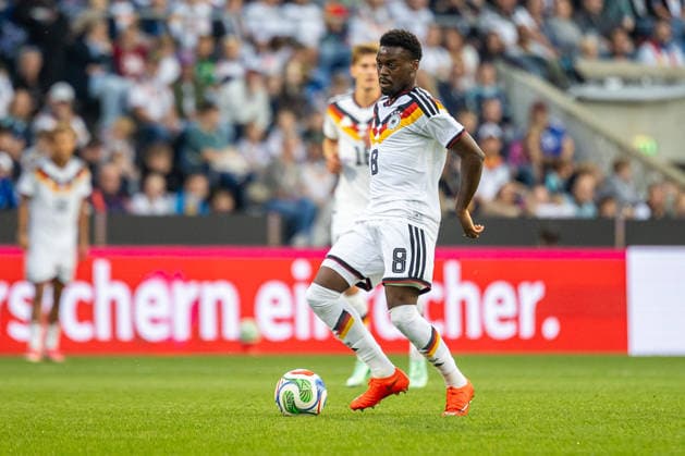 Noel Aseko (Deutschland U21, U 21 08) am Ball GER, Deutschland (GER) vs. Georgien (GEO), Fussball, UEFA U21 EM-Qualifikation, Gruppe F, 13. Spieltag, Spielzeit 2026 2027, 06.10.2026 GER, Deutschland (GER) vs. Georgien (GEO), Fussball, UEFA U21 EM-Qualifikation, Gruppe F, 13. Spieltag, Spielzeit 2026 2027, 06.10.2026 Bielefeld Copyright: xEibner-Pressefoto JanxRollingerx EP_JSK